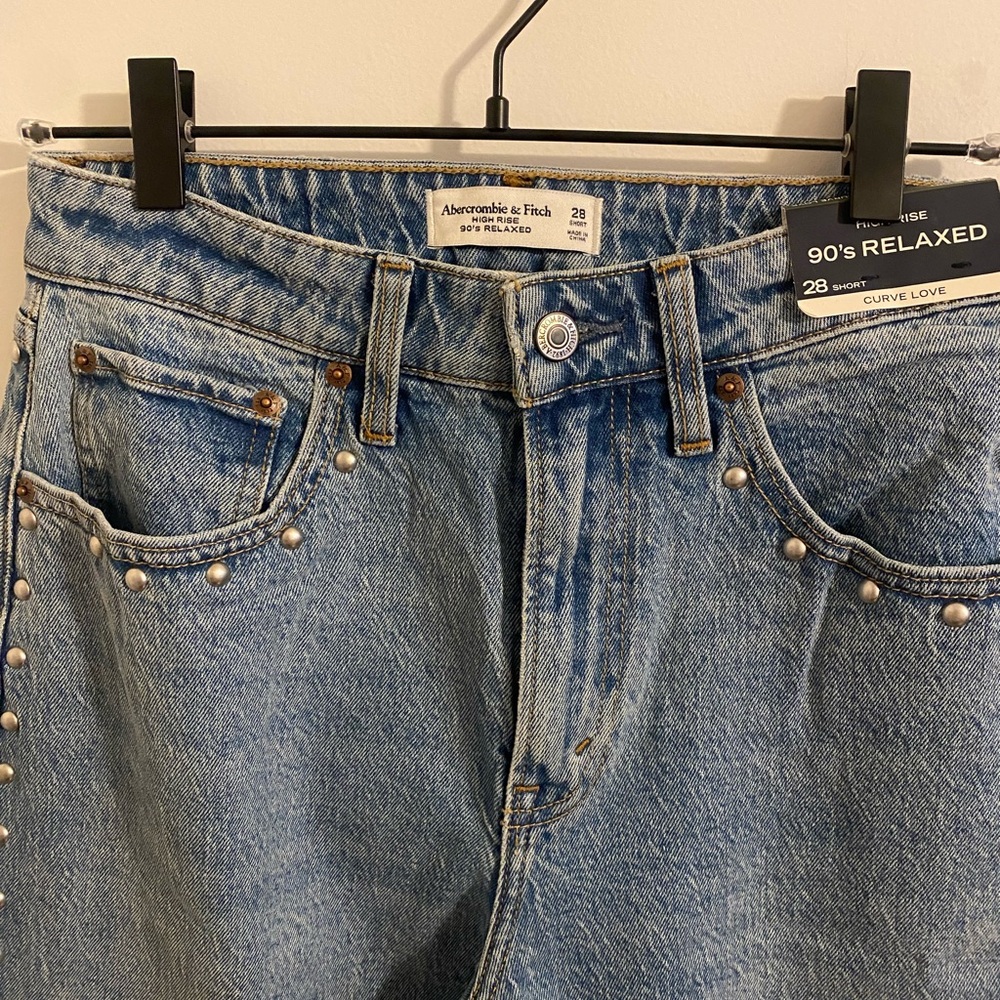 Abercrombie & Fitch Light Blue Pearl-Studded Jeans